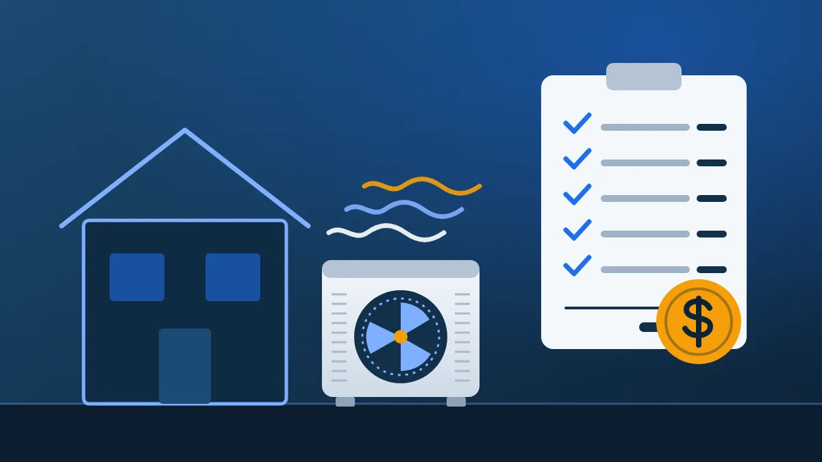 Illustration of a home's outdoor air conditioning unit beside an itemized cost estimate